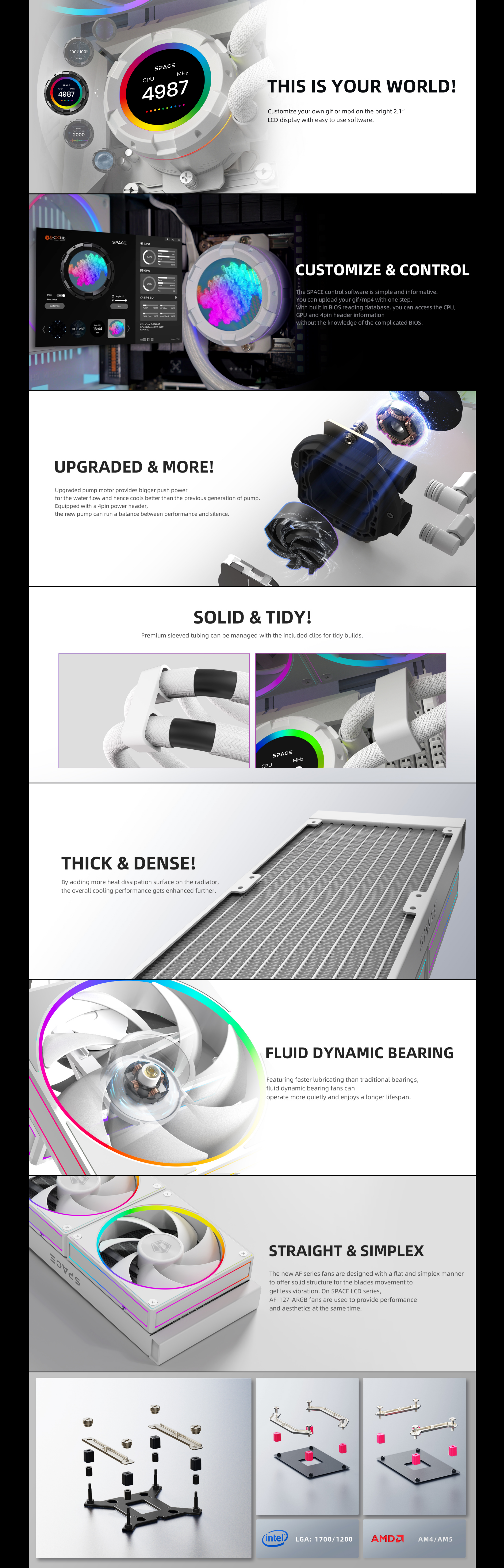 A large marketing image providing additional information about the product ID-COOLING Space LCD 360mm AIO CPU Liquid Cooler - White - Additional alt info not provided